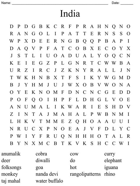 India Word Search Wordmint