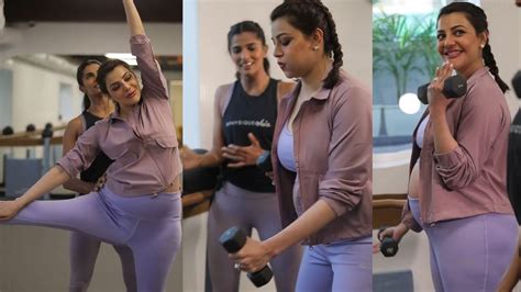 Pregnant Kajal Agarwal Doing Yoga With Her Newborn Baby Babe Flaunting Her Baby Bump YouTube