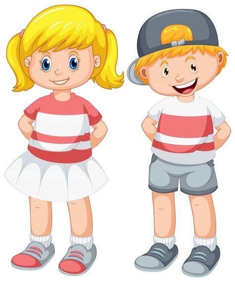 Free Vector Set Of Cute Boy And Girl Boy And Girl Cartoon Girl