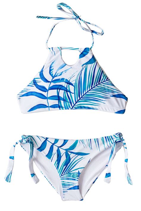 Blue White 2 Piece High Quality Girls Padded Bikini Set Reversible