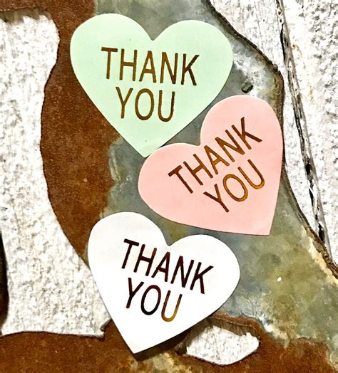 Gold Foil Thank You Heart Shaped Stickers Valentine Heart Etsy