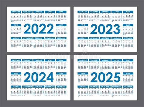 Calendar 2022 And 2023 Years English Colorful Vector Set Horizontal