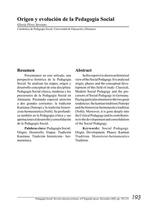 PDF Origen y evolución de la Pedagogía Social193
