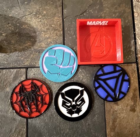 3d Printed Marvel Coasters And Coaster Holder Black Panther Hulk
