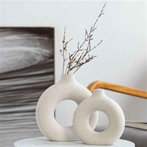 hollow round ceramic vase modern round vase donut plant pot etsy in 2021 ceramic vase