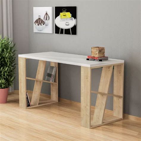 Woodeca Liston White And Light Wood Desk