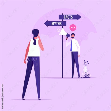 Myths and facts Information accuracy in persons concept. Businesswoman