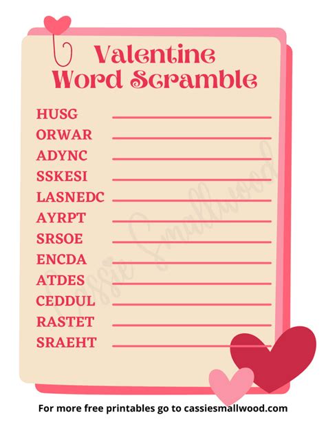 Printable Valentine Word Scramble With Answers
