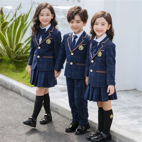 Girls Boys School Uniforms British College Plaid Suit Kindergarten