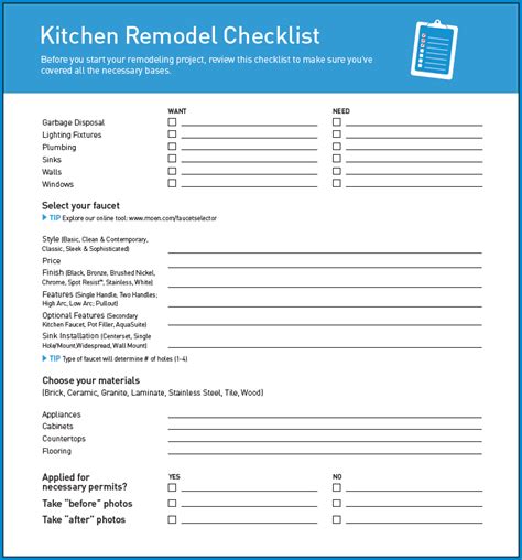 Printable Kitchen Remodel Checklist