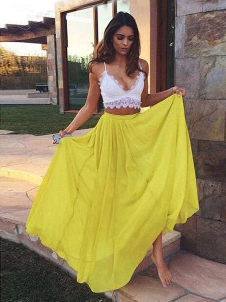 2 Pieces Prom Dress Lace Chiffon V Neck Long Prom Dress Evening Dress Anna Promdress