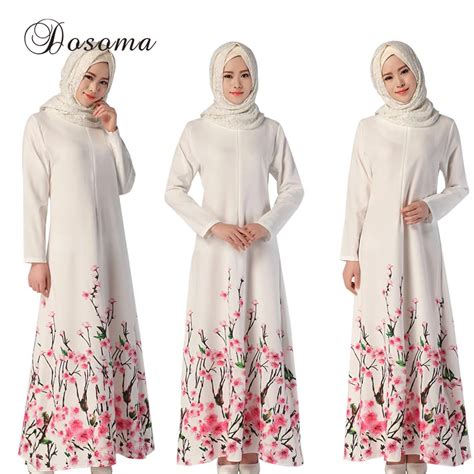 Muslim Print Flower Dress Women Abaya Long Sleeve Islamic Clothing Robe