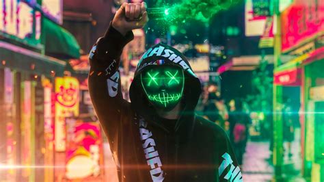 1920x1080 Neon Mask Guy With Green Smoke Laptop Full Hd 1080p Hd 4k