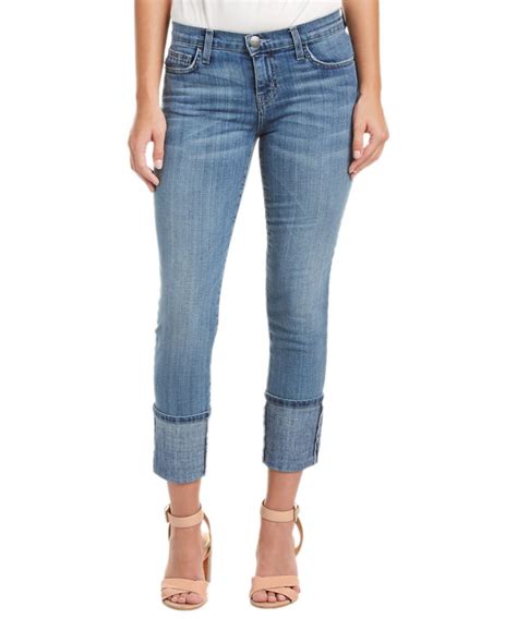 Lyst Currentelliott The Cuffed Skinny Jeans In Blue