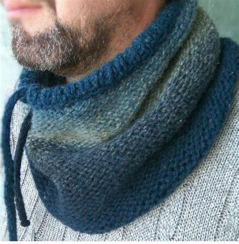 Hand Knitted Cowl Mens Wool Hooded Scarf Neck Warmer For Men