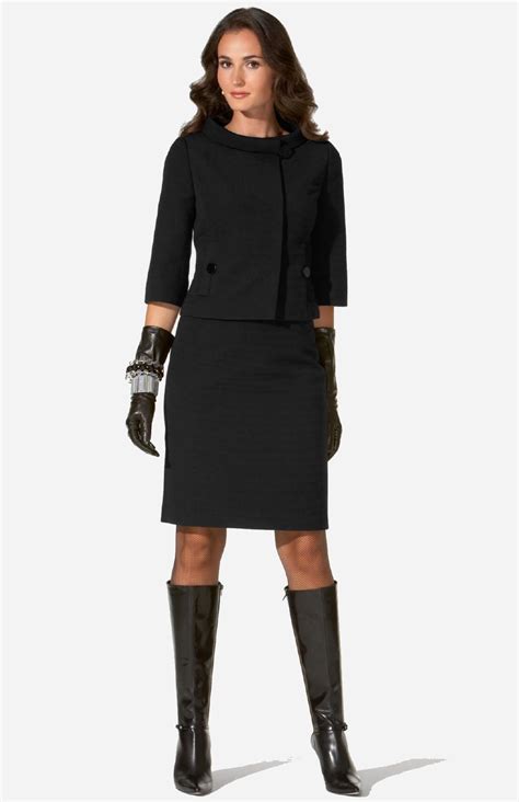 Black Skirt Suit With Boots And Gloves Fashion Black Skirt Suit
