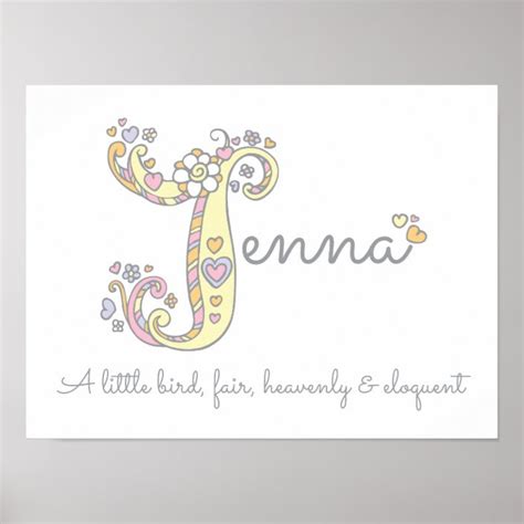 jenna name and meaning doodle initial art poster uk