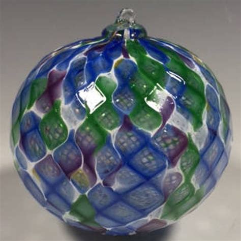 Hand Blown Glass Ornament Blue Green Blend And White Faceted Etsy