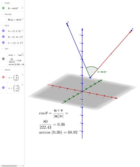 Vector 3d Dot Product And Angle Between Vectors Geogebra