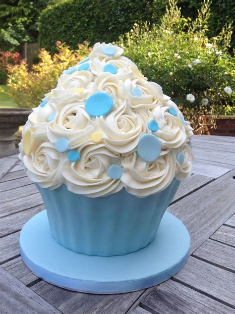 Giant Cupcake Blue And Yellow Spots For A Boys Birthday Celebration