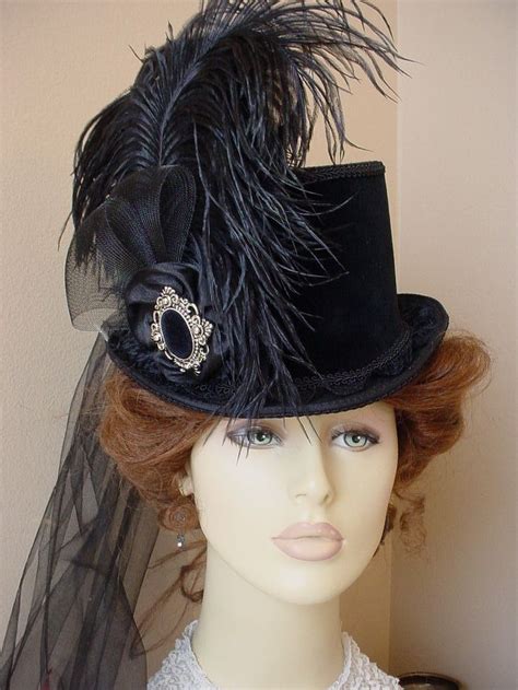 Victorian Ladies Tea Top Hat Black Velvet Gothic Steampunk Equestrian