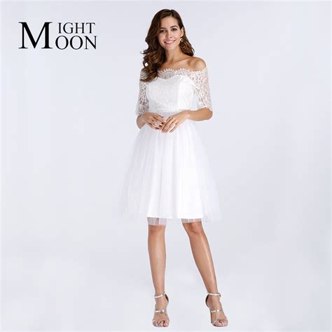 Moonight Casual Knee Length Cute A Line Dress Women Lace Dresses Sexy