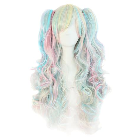 Mapofbeauty Multi Color Lolita Long Curly Clip On Ponytails Cosplay Wig