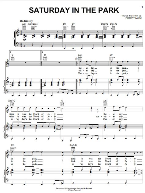 Saturday In The Park Sheet Music By Chicago Piano Vocal And Guitar