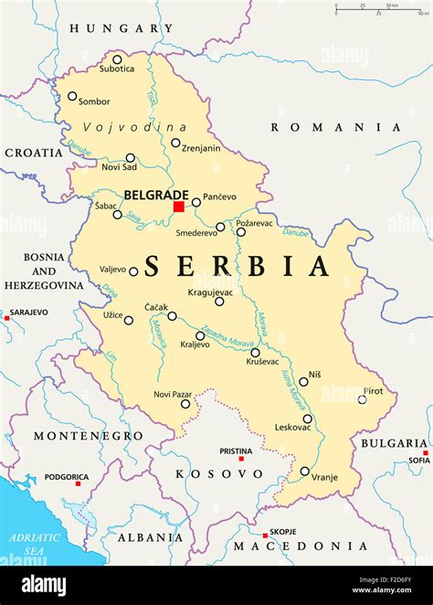 Serbia Political Map With Capital Belgrade National Borders Important