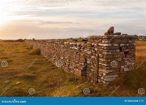 High Stone Wall In Sunset Stock Photo Image Of Countryside 42843268