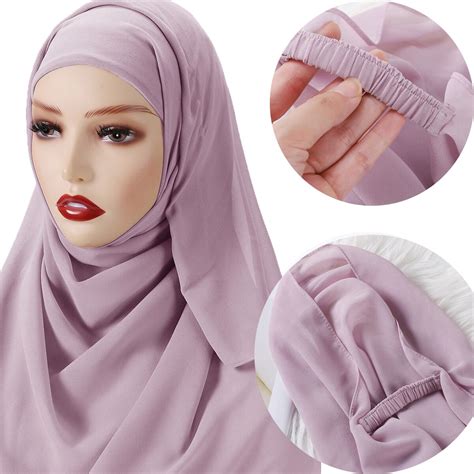 Big Size Elastic Instant Hijab Bubble Chiffon Plain Muslim Head Scarf
