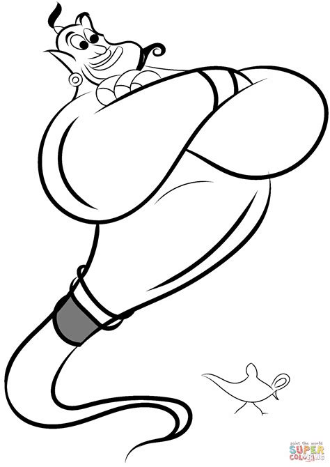 Aladdin Genie Drawing Coloring Pages Disney Printable Lamp Drawings