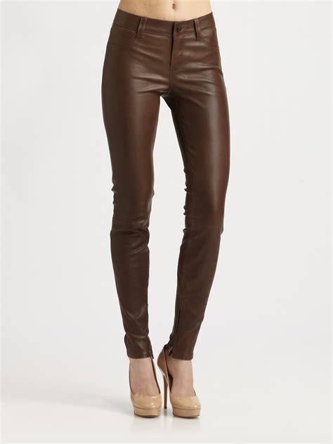 Vince Washed Leather Pants In Brown Lyst