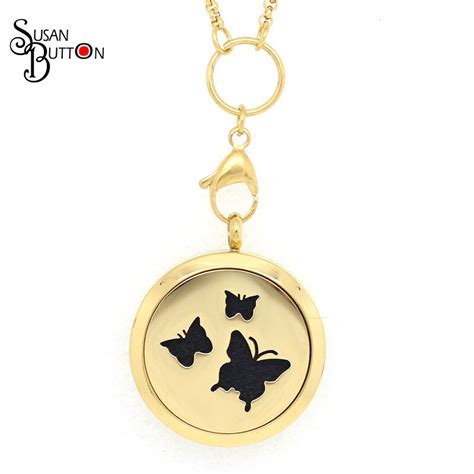10pcs Round Aromatherapy Lockets 30mm Gold Magnet Butterfly Essential