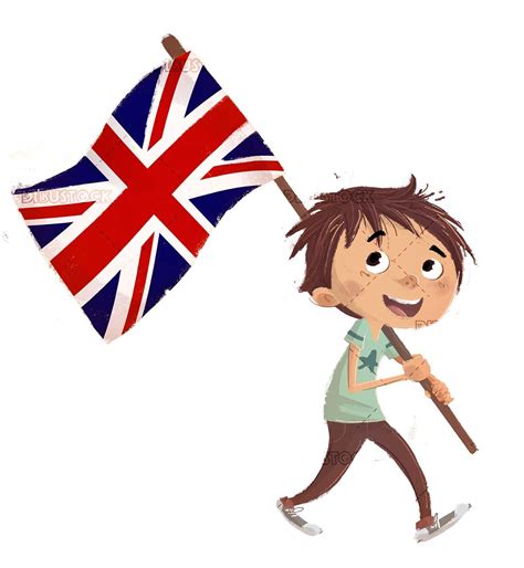 Boy With Great Britain Flag With Isolated Background Great Britain
