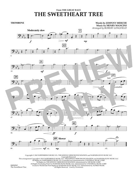 The Sweetheart Tree From The Great Race Trombone Sheet Music Robert Longfield Concert Band