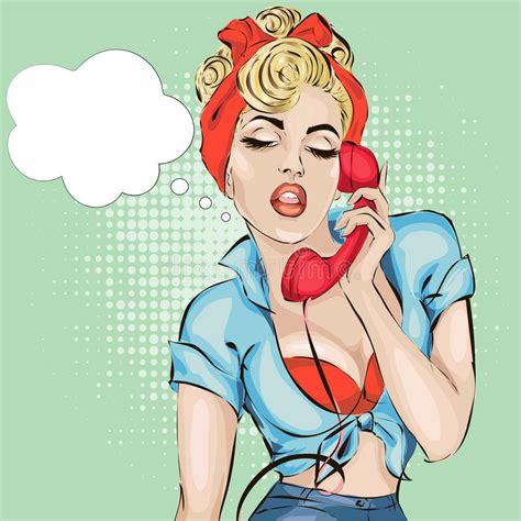 Pop Art Woman Chatting On Retro Phone Comic Woman With Speech Stock