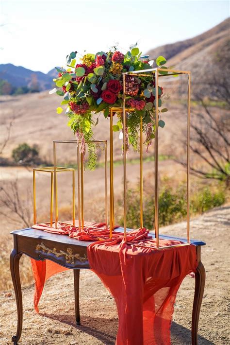Gold Modern Rectangular Tall Metal Stand Wedding Centerpiece Etsy