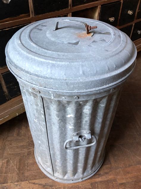 Vintage Industrial Garbage Can With Lid Municipal City Trash Can