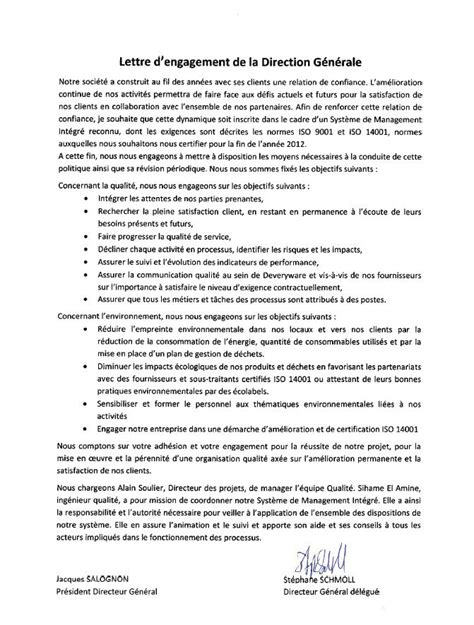 exemple lettre d'engagement iso 9001 - Les lettres types