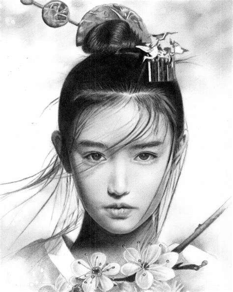Asian Girl Cute Girl Drawing Portrait Pencill On Paper Sweets Asian Girl