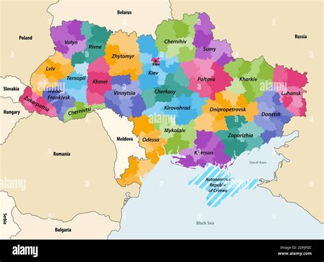 mapa vectorial de las regiones de ucrania oblasts con divisiones administrativas raions