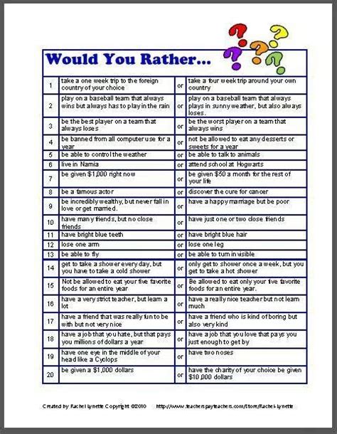 Would You Rather 4th Grade