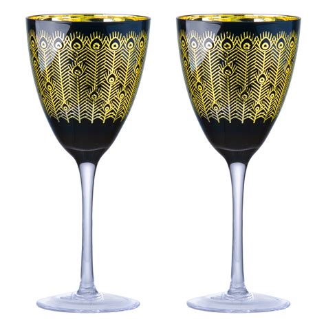 Set Of 2 Midnight Peacock Wine Glasses The Drh Collection