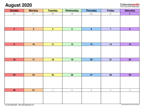 August 2020 Calendar Templates For Word Excel And Pdf