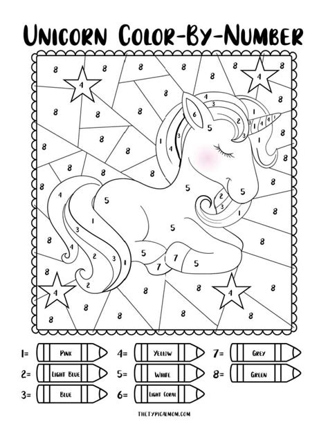 Rainbow Unicorn Color By Number Coloring Page Free Printable Coloring