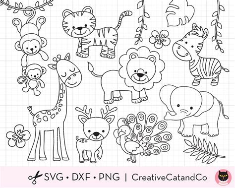 Wild Jungle Animals Outline Coloring Svg Clipart Forest Animals Tiger
