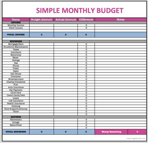 Blank Monthly Budget Excel Spreadsheet Template Calendar
