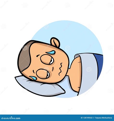 Young Man Soaked In Sweat Lying In His Bed Cartoon Design Icon Flat