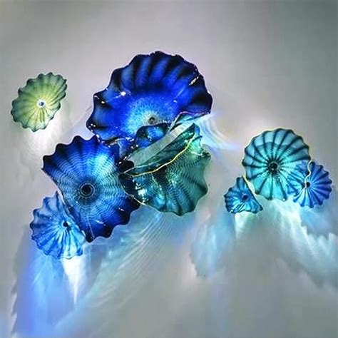 2020 Modern Abstract Glass Wall Arts Murano Glass Flower Wall Art Blue Colored Hand Blown Murano